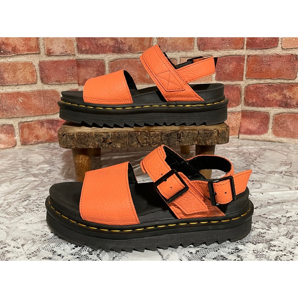 Dr. Martens Voss Orange Pebbled Leather Platform Sandals Womens 8 EU 39 UK 6